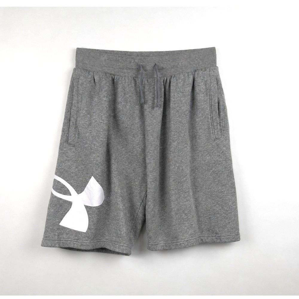 Under Armour Fleece Shorts Mens Gray Excellent Big Logo Drawstring Pockets L - Picture 1 of 11